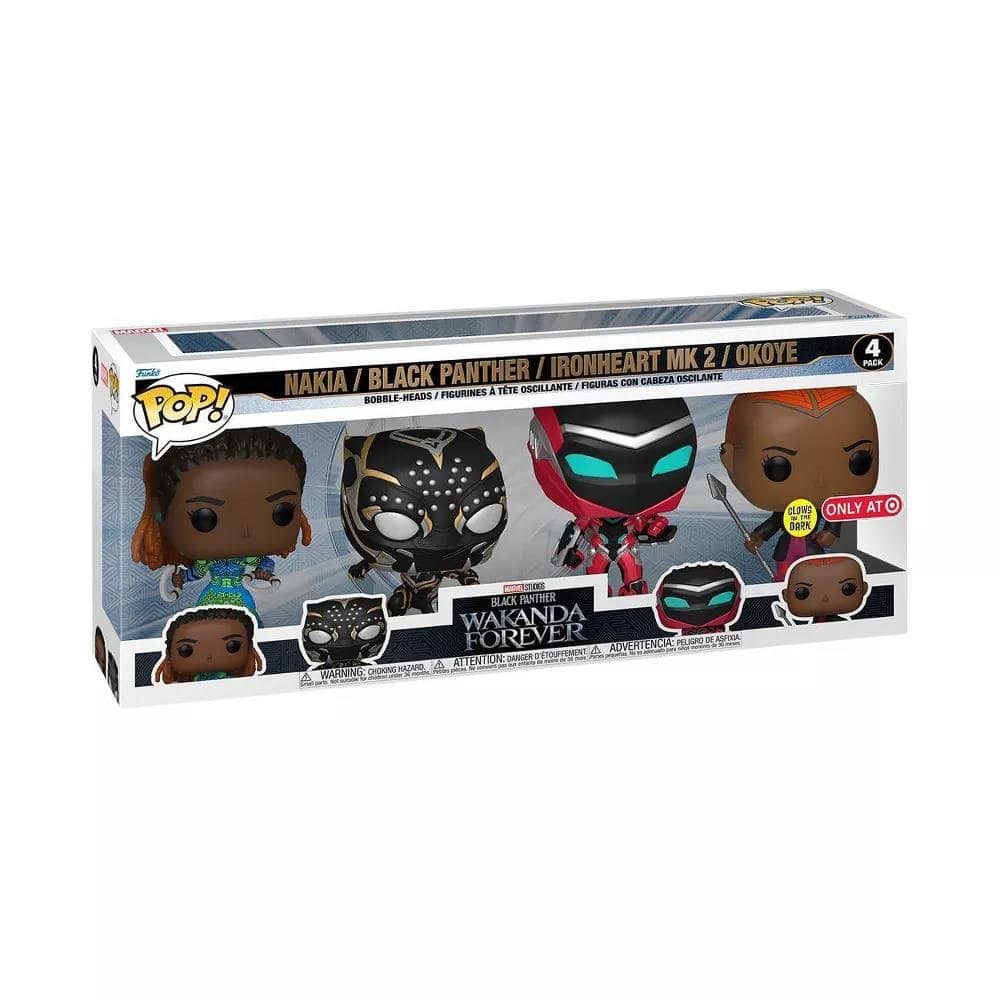 216193-0-0000-funko-pop-marvel-black-panther-wakanda-forever-nakia-black-panther-ironheart-mk2-okoye-gitd-4-pack-figoures-exclusive Funko POP! Marvel Black Panther: Wakanda Forever - Nakia, Black Panther, Ironheart MK2 & Okoye (GITD) 4-Pack (Special Edition Exclusive) - Image 1