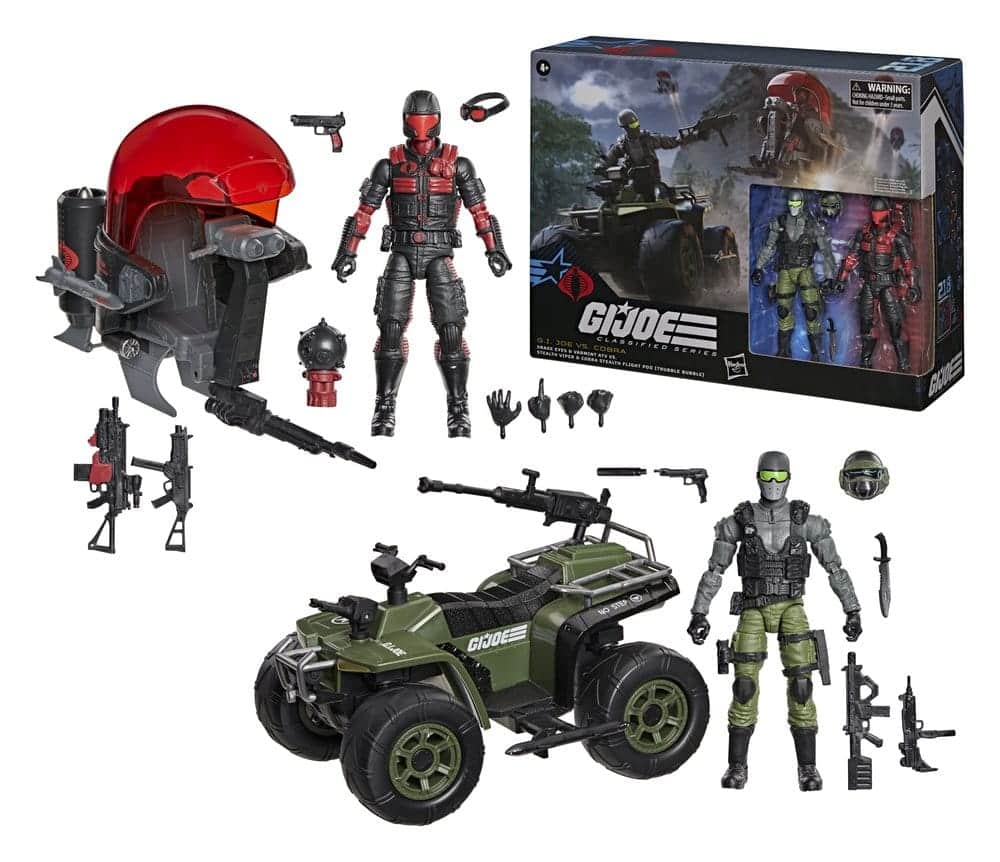 x_hasg2085_b G.I. Joe Classified Series Action Figure & Vehicle Set Snake Eyes & Varmint ATV vs. Stealth Viper & Cobra Stealth Flight Pod (Trubble Bubble) 15 cm - Image 1